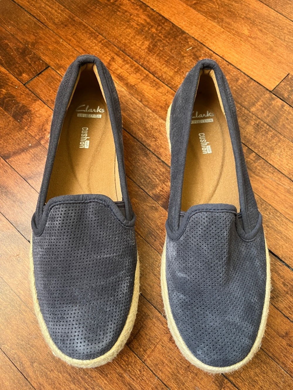 Clarks Navy Suede Perforated Slip-On Espadrilles